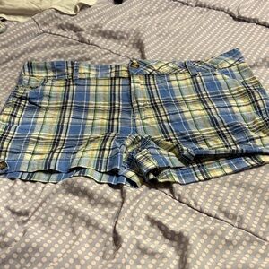 Blue and Green Plaid Women's Jean Shorts